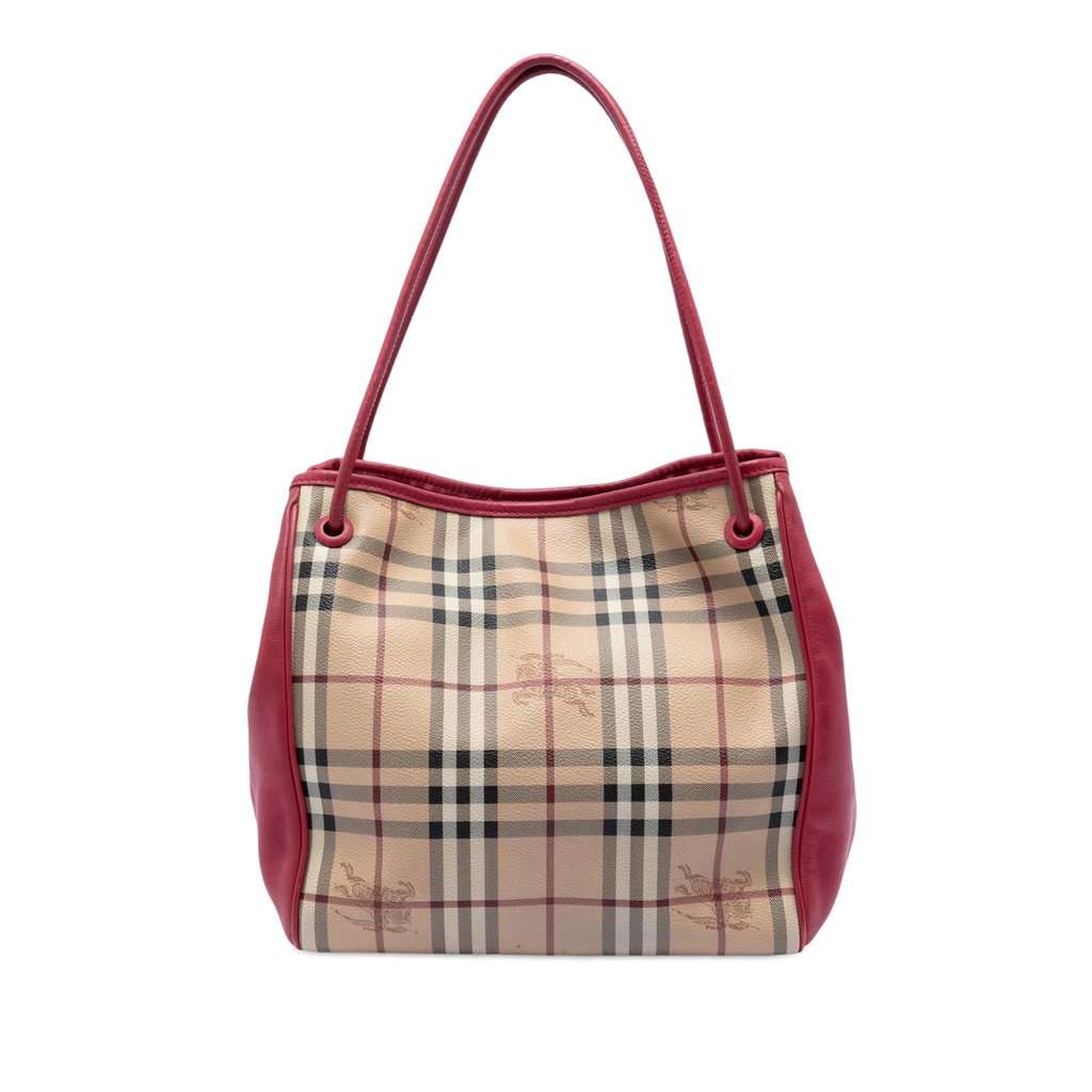 Burberry Small Leather Trimmed Haymarket Check Coated Canvas Canterbury Tote Beige Very good condition - Front View