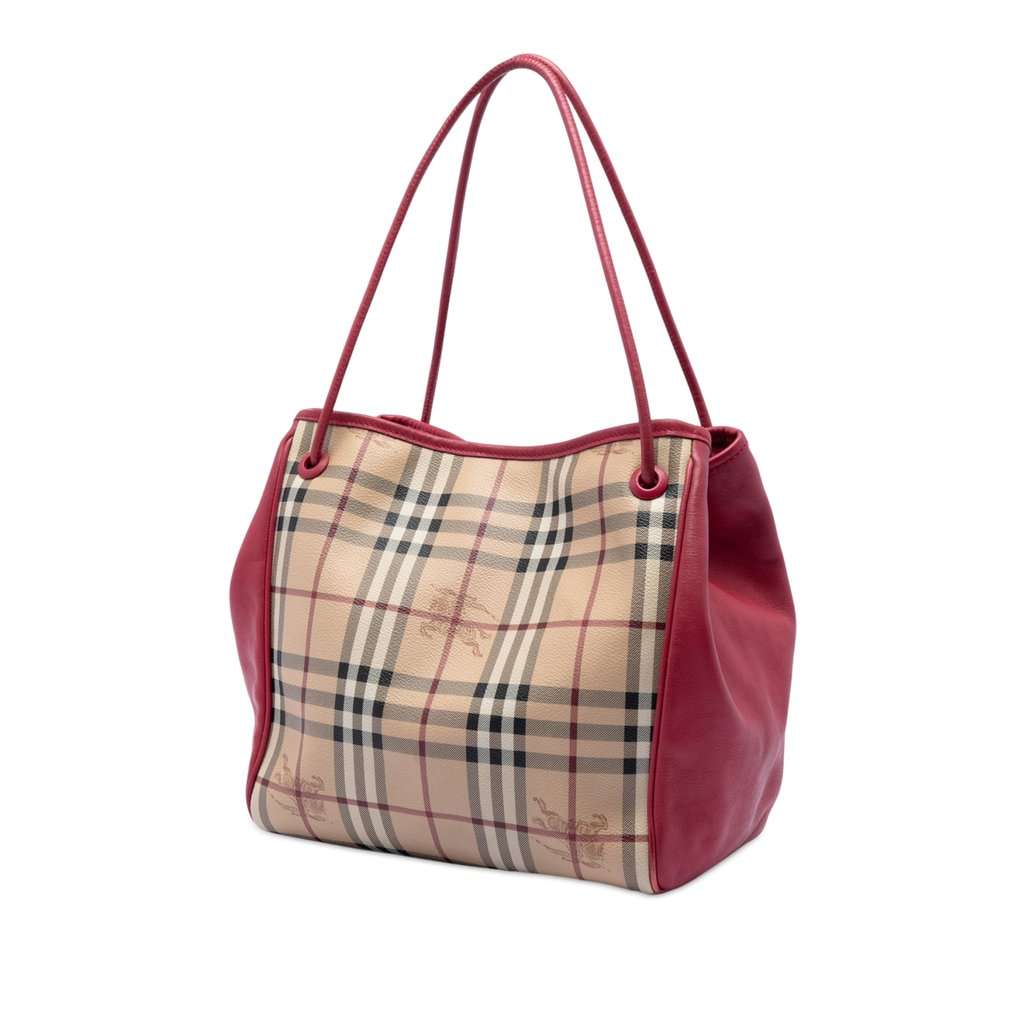 Burberry Small Leather Trimmed Haymarket Check Coated Canvas Canterbury Tote Beige Very good condition - Back View