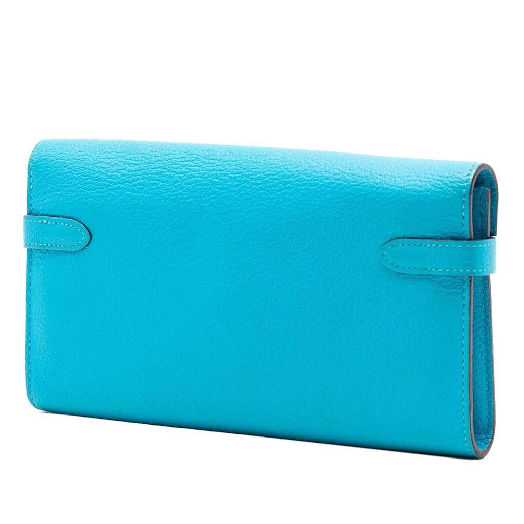 Hermès Chevre Mysore Kelly Longue Wallet Blue Leather Very good condition - Back View