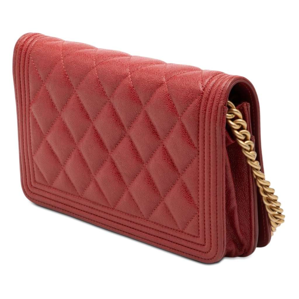 Chanel Quilted Caviar Boy Wallet on Chain Red Leather Very good - Back View