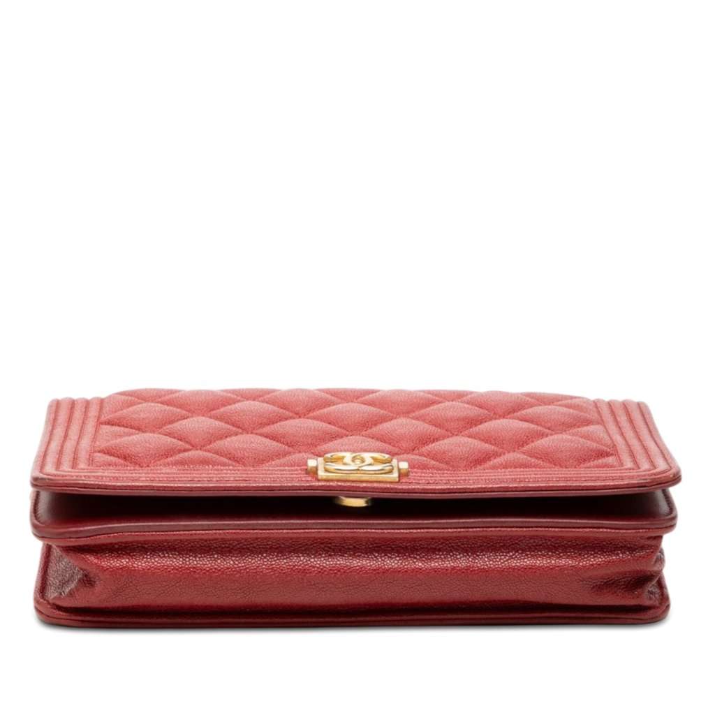 Chanel Quilted Caviar Boy Wallet on Chain Red Leather Very good - Inside View