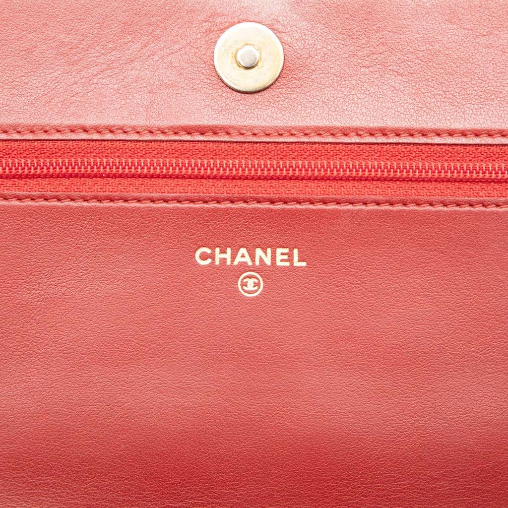 Chanel Quilted Caviar Boy Wallet on Chain Red Leather Very good - Box View