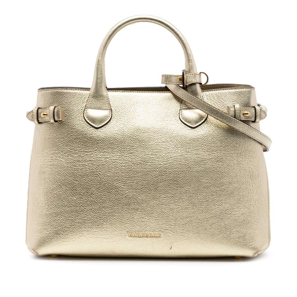 Burberry Medium Metallic Leather and House Check Banner Satchel Gold Leather Very good condition - Front View
