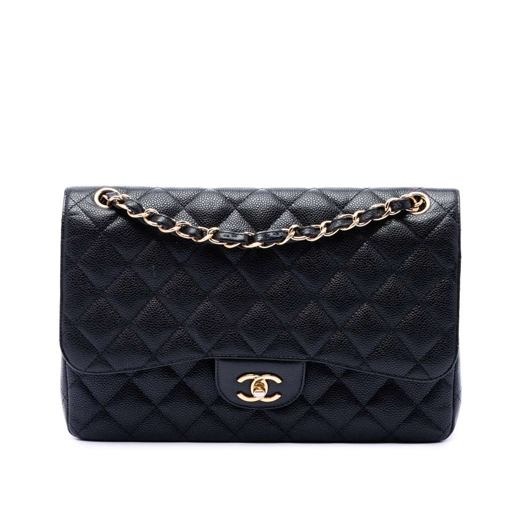 Chanel Jumbo Classic Caviar Double Flap Black Leather Very good condition - Front View