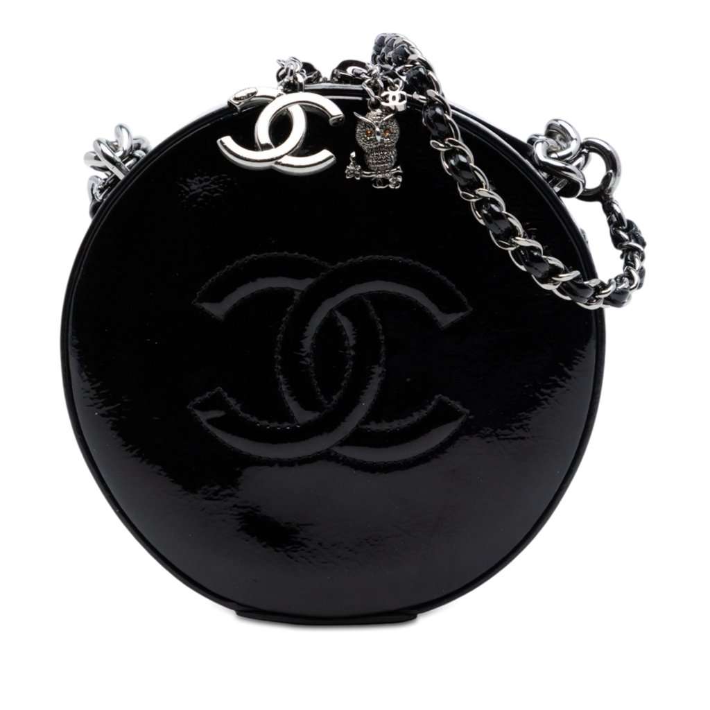 Chanel CC Patent Round as Earth Bag Black Leather Very good condition - Front View