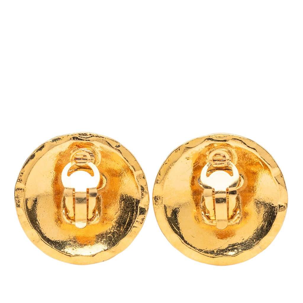 Chanel CC Quilted Gold Plated Round Clip On Earrings Gold Metal Very good - Back View