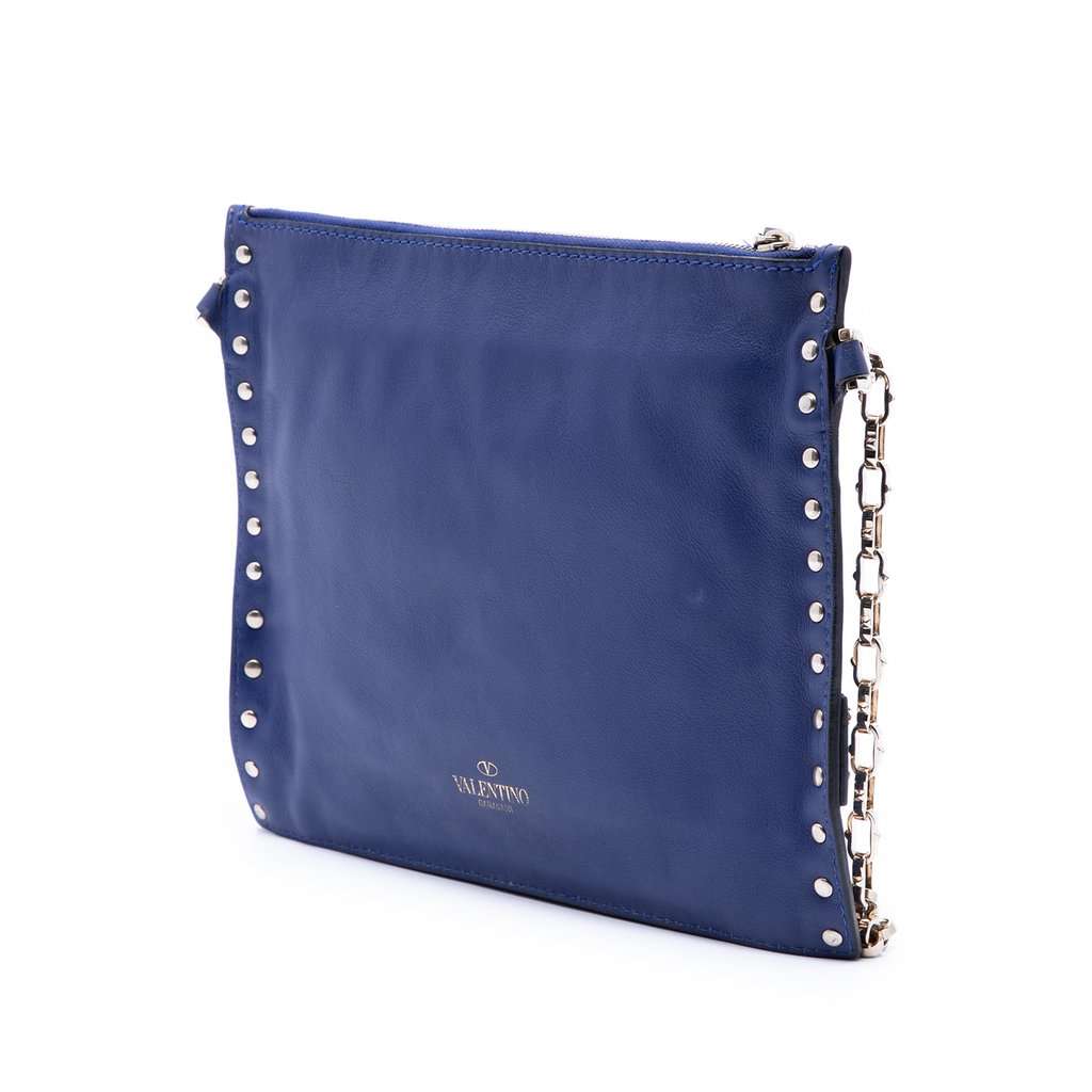 Valentino Leather Rockstud Triple Zip Crossbody Blue Leather Very good condition - Back View