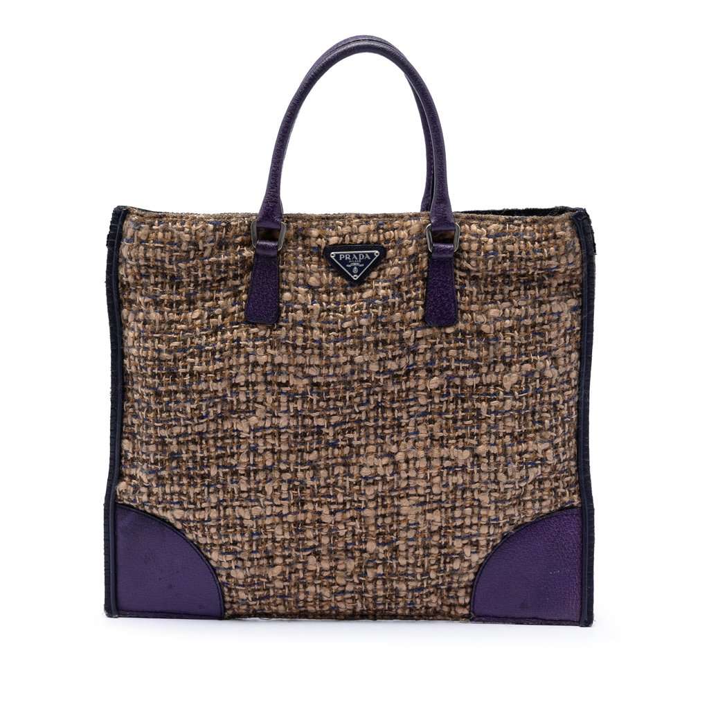 Prada Cinghiale Trimmed Viscose Flat Tote Brown Very good condition - Front View