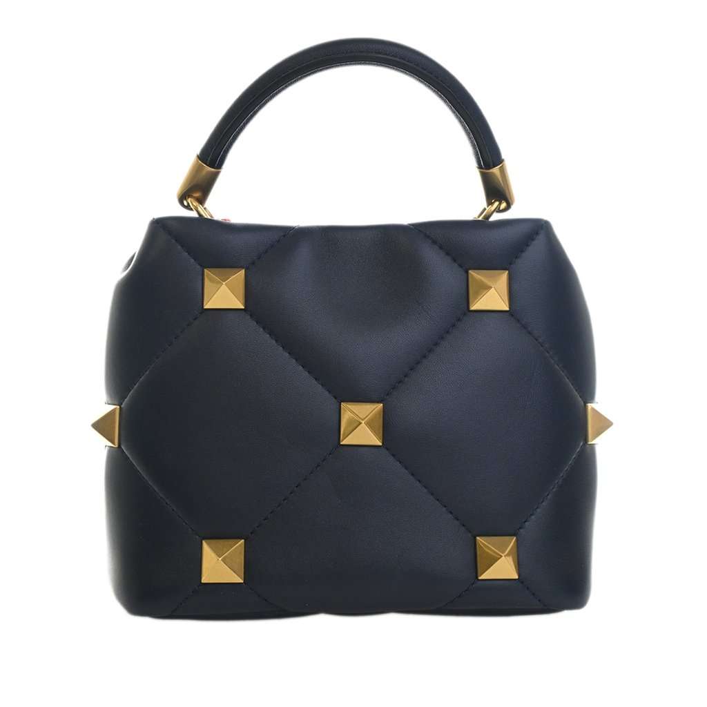 Valentino Small Nappa Roman Stud The Handle Bag Blue Leather Very good condition - Model View