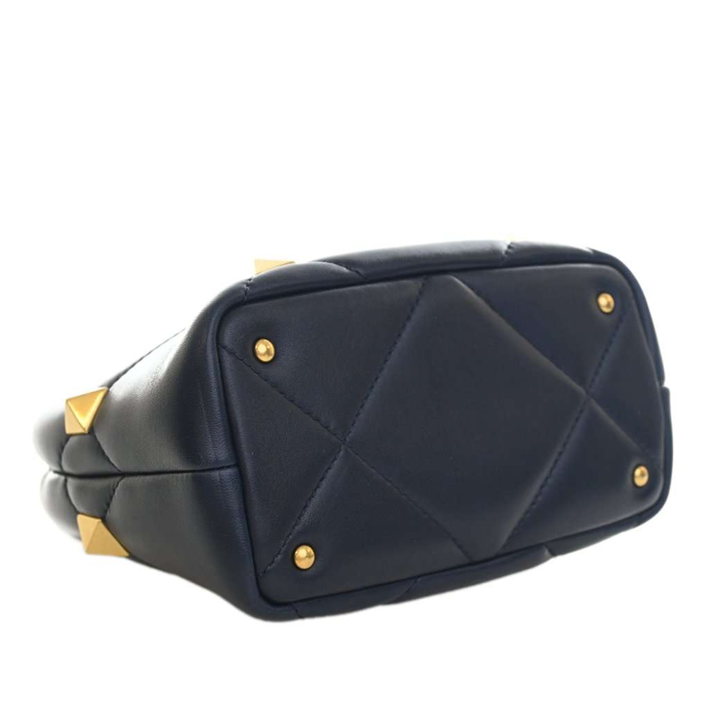 Valentino Small Nappa Roman Stud The Handle Bag Blue Leather Very good condition - Box View