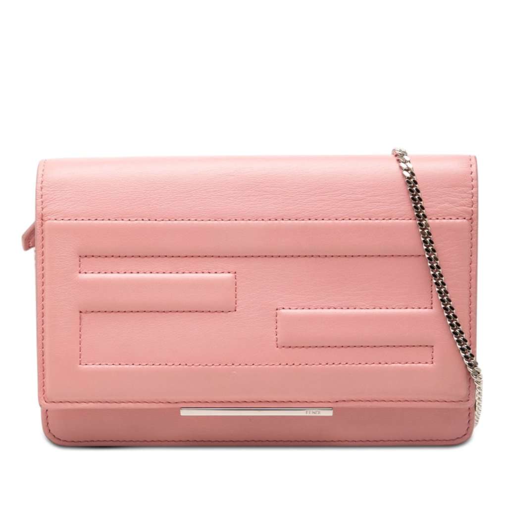 Fendi Nappa Tube Wallet On Chain Pink Leather Very good - Front View