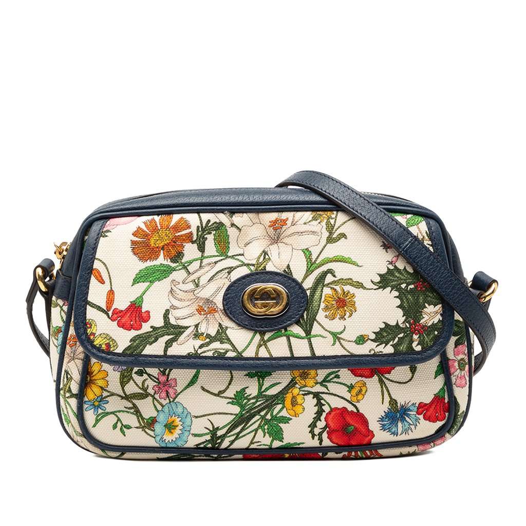 Gucci Small Canvas Flora Crossbody White Very good condition - Front View