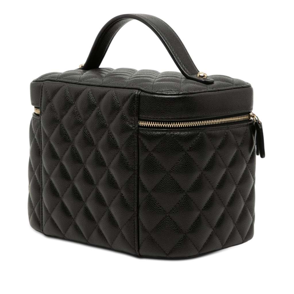 Chanel Medium CC Quilted  Caviar Vanity Case Black Leather Very good condition - Back View