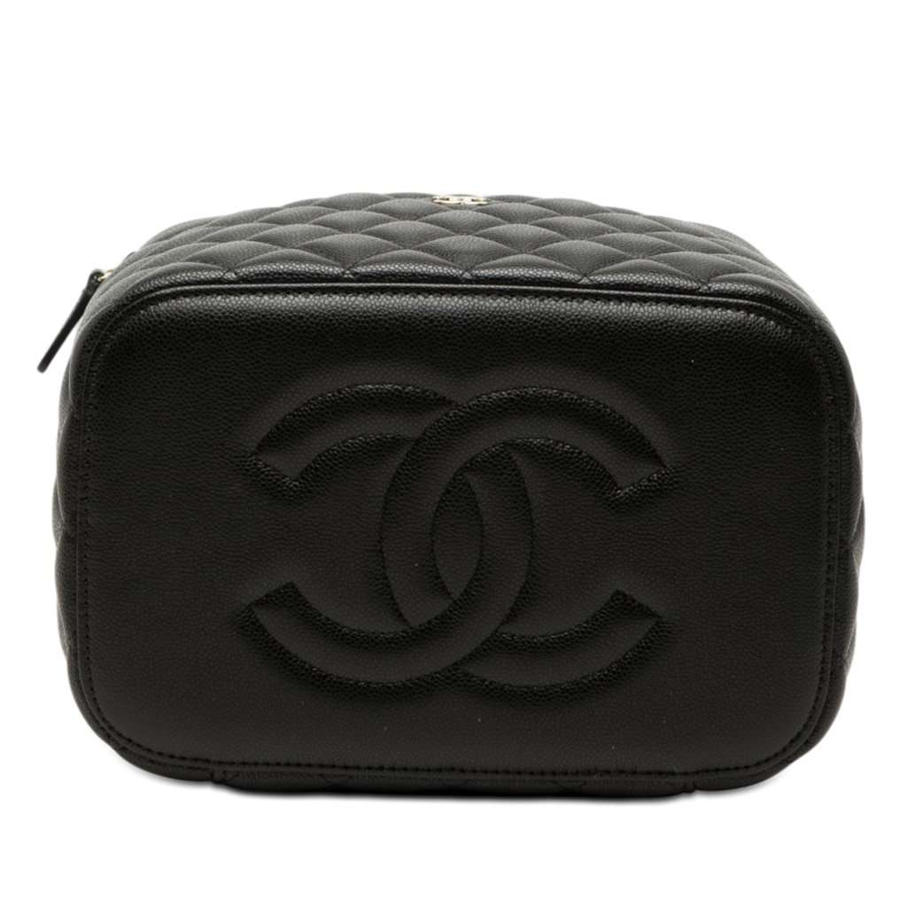 Chanel Medium CC Quilted  Caviar Vanity Case Black Leather Very good condition - Inside View