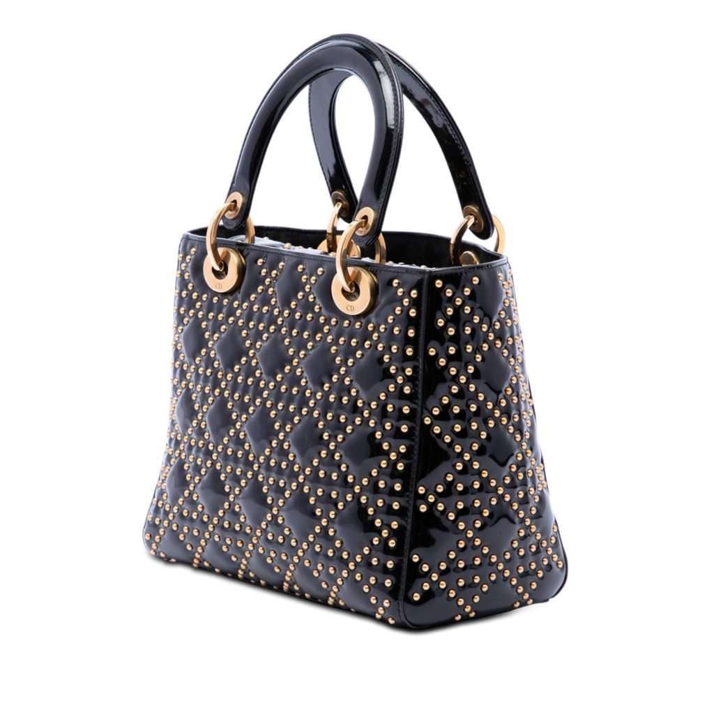 Dior Medium Patent Cannage Studded Supple Lady Dior Black Leather Very good - Back View