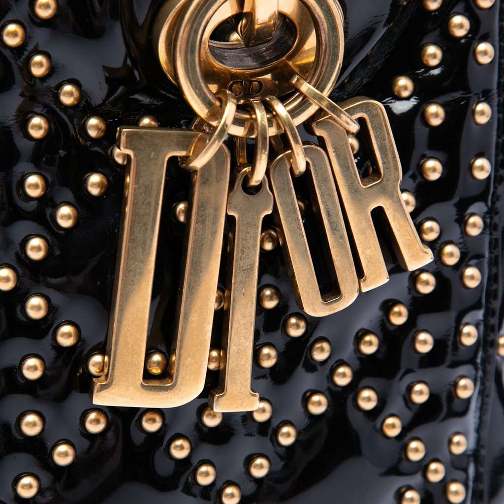 Dior Medium Patent Cannage Studded Supple Lady Dior Black Leather Very good - Box View