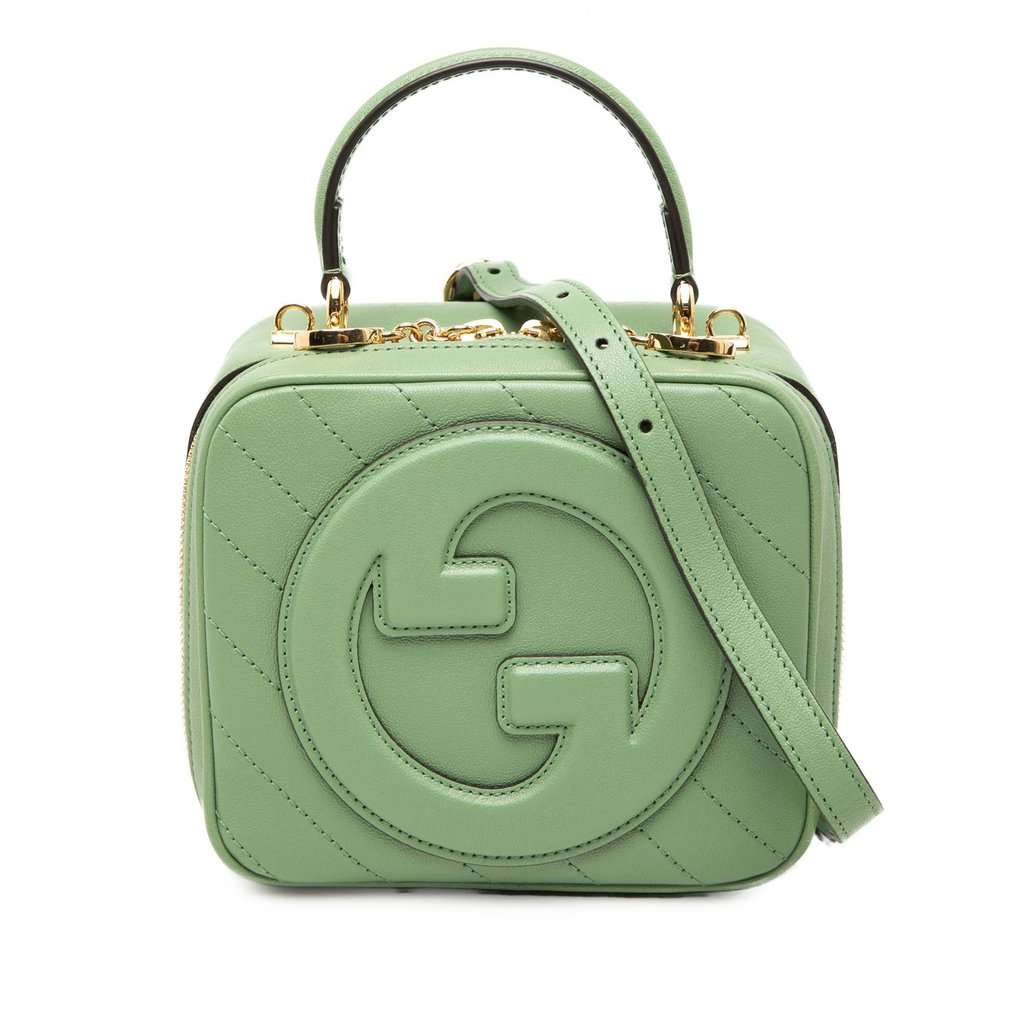 Gucci Matelasse Calfskin Blondie Top Handle Satchel Green Leather Very good - Front View
