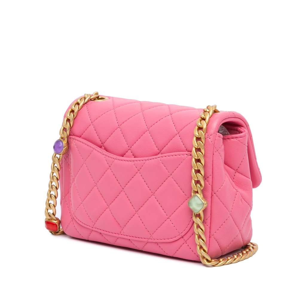 Chanel Mini Square Lambskin Pearl Samba Flap Pink Leather Very good condition - Back View
