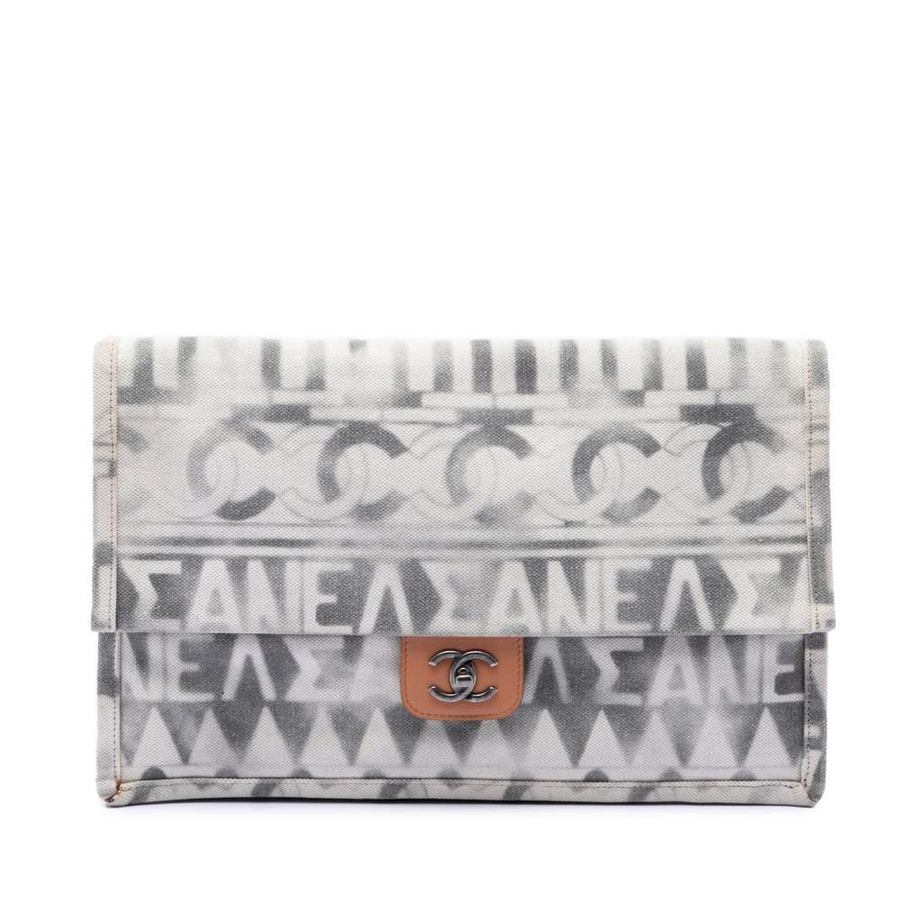 Chanel Paris Greece Canvas Iliad Greek Clutch MultiColor Very good condition - Front View