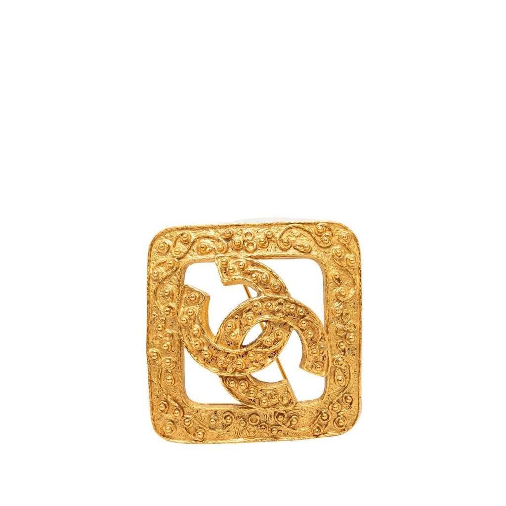 Chanel CC Gold Plated Diamond Brooch Gold Metal Very good - Front View