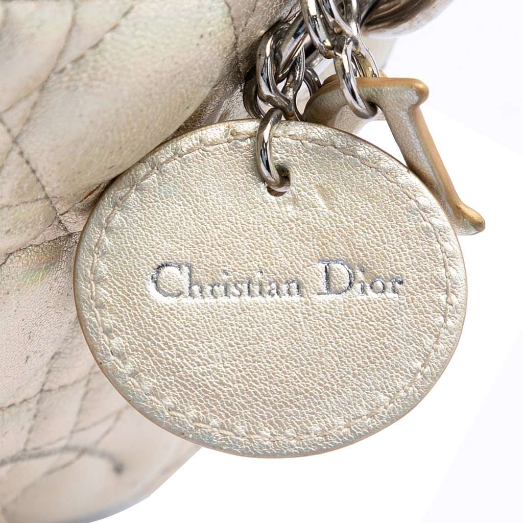Dior Micro Metallic Crinkled Calfskin Lucky Dior Cannage Lady Dior Gold Leather Very good condition - Box View