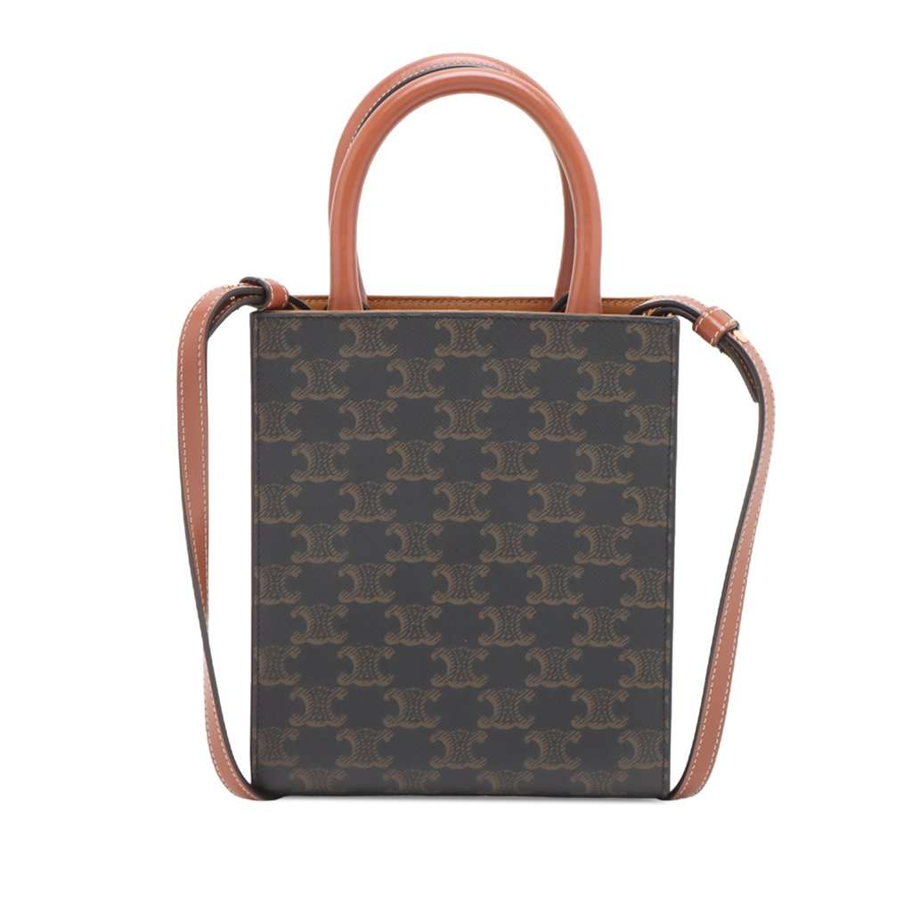 Celine Mini Triomphe Coated Canvas Vertical Cabas Satchel Brown Very good condition - Back View