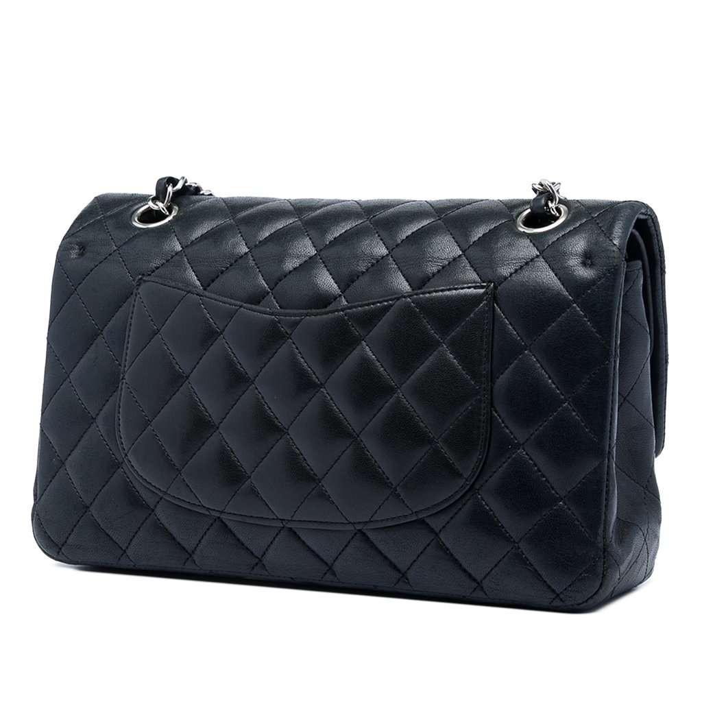 Chanel Medium Classic Lambskin Double Flap Black Leather Very good - Back View