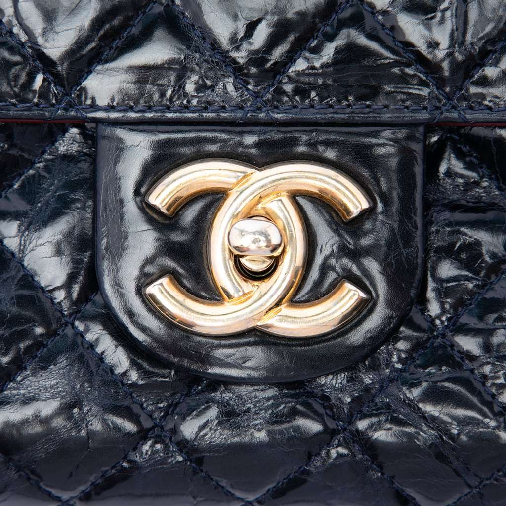 Chanel CC Quilted Aged Glazed Calfskin Accordion Flap Blue Leather Very good - Box View