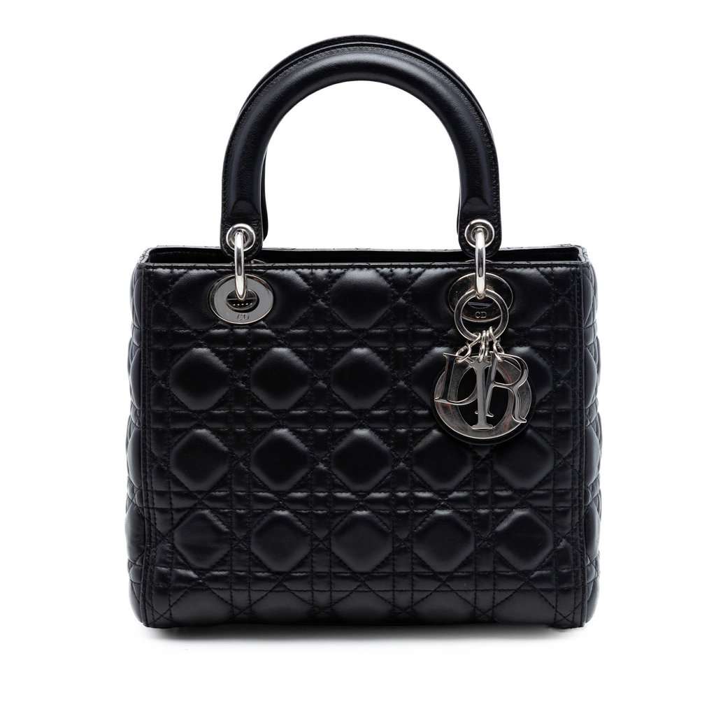Dior Medium Lambskin Cannage Lady Dior Black Leather Very good condition - Front View
