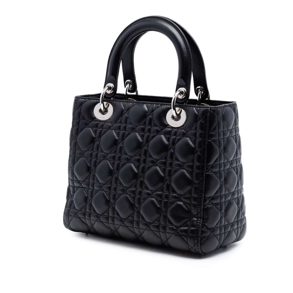 Dior Medium Lambskin Cannage Lady Dior Black Leather Very good condition - Back View
