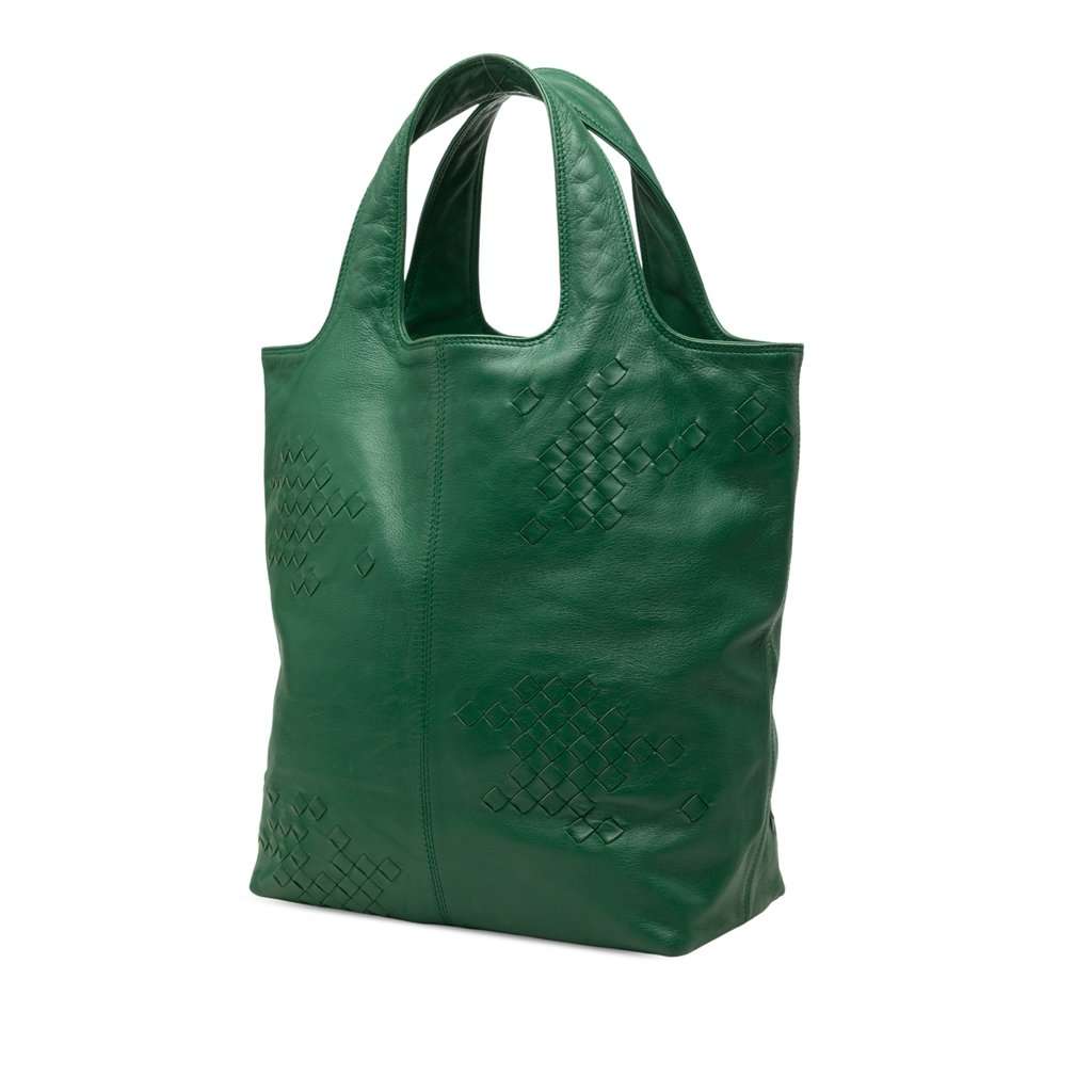 Bottega Veneta Intrecciato Trimmed Leather Regent Tote Green Leather Very good - Back View