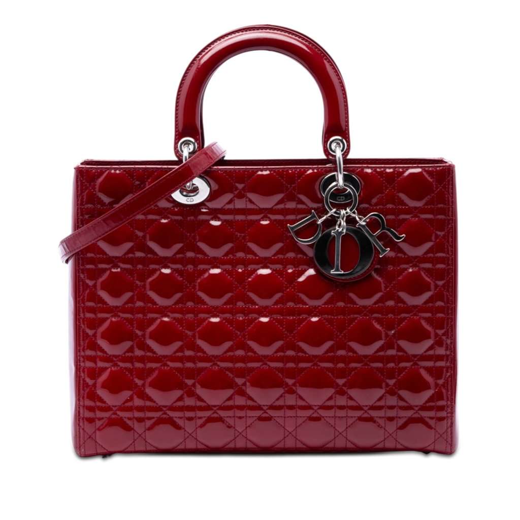Dior Large Patent Cannage Lady Dior Red Leather Very good condition - Front View