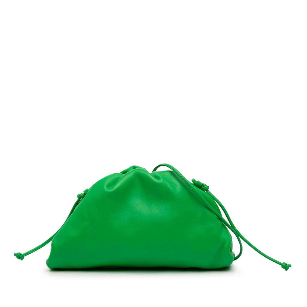 Bottega Veneta Lambskin The Mini Pouch Crossbody Green Leather Very good - Front View
