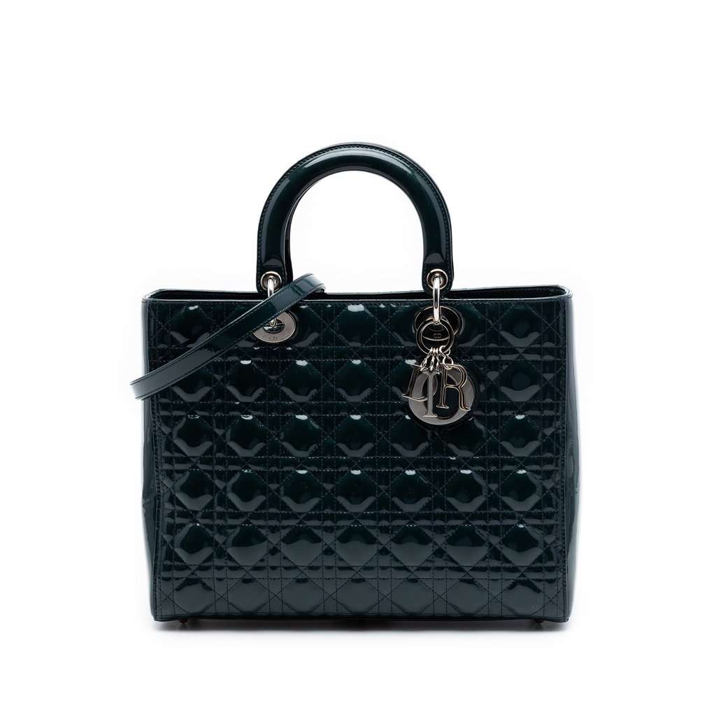 Dior Large Patent Cannage Lady Dior Blue Leather Very good condition - Front View