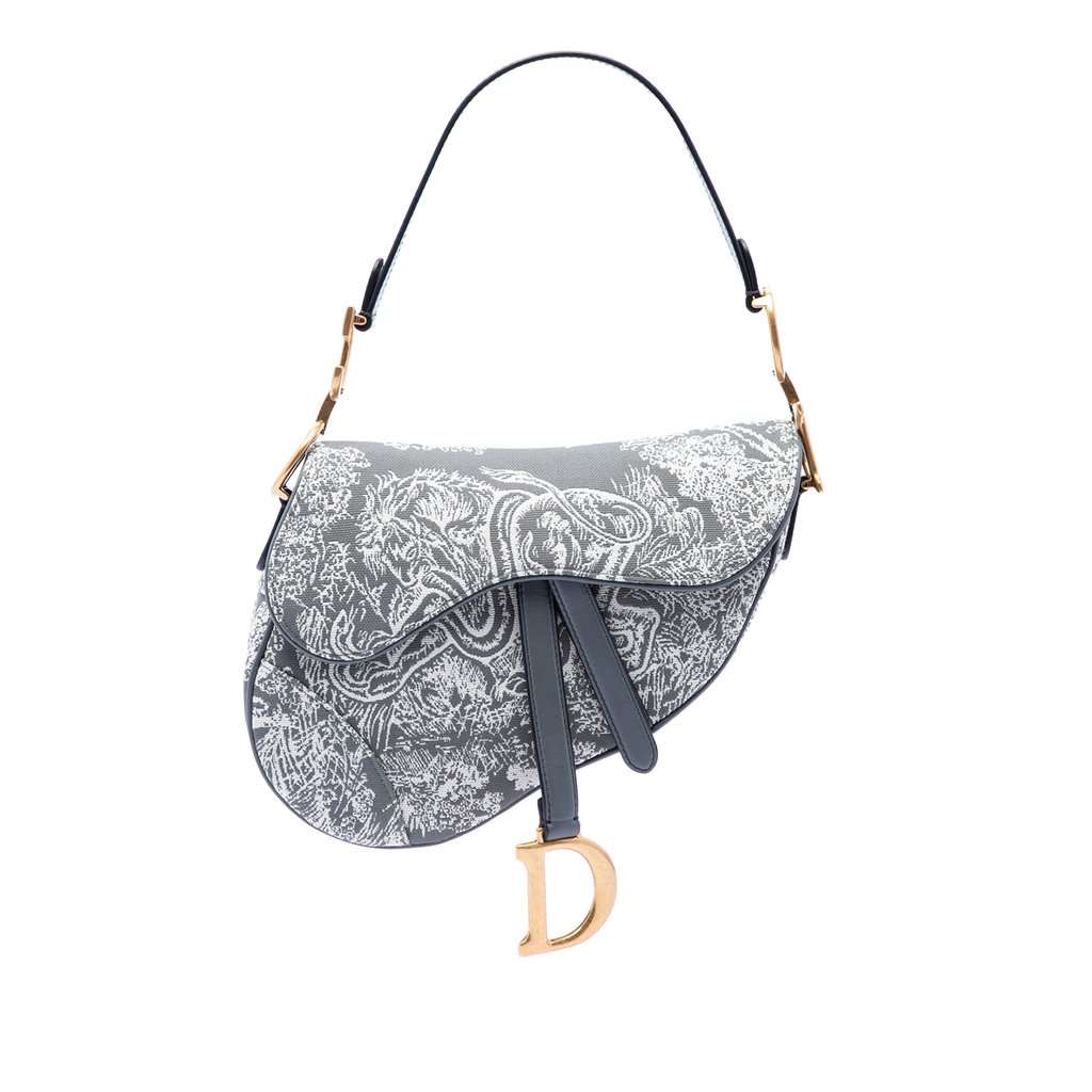 Dior Canvas Embroidered Reverse Toile De Jouy Saddle Bag Grey Very good condition - Front View