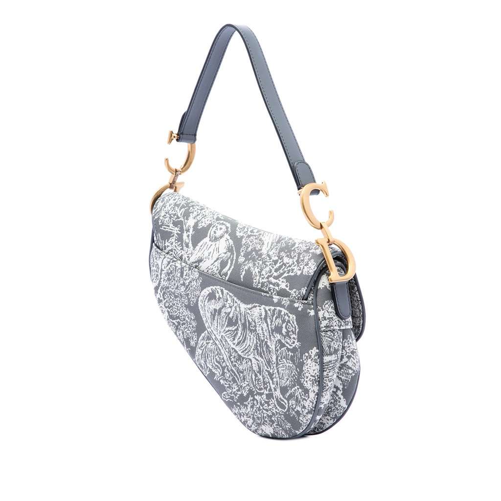 Dior Canvas Embroidered Reverse Toile De Jouy Saddle Bag Grey Very good condition - Back View