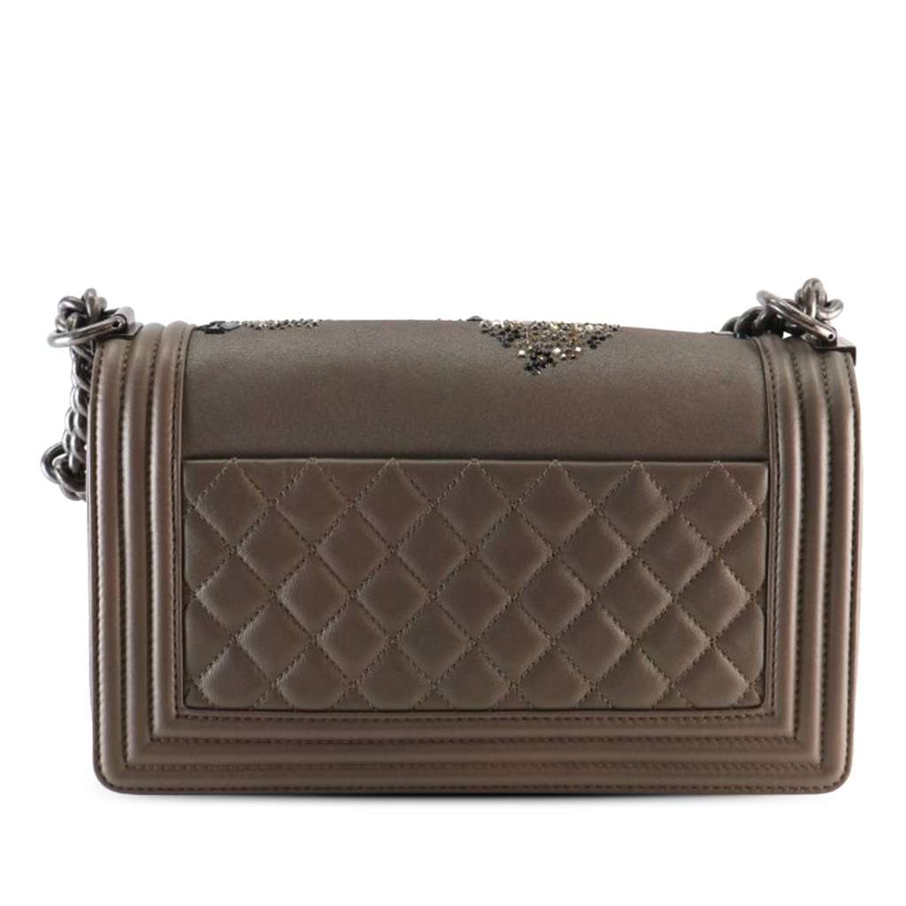 Chanel Old Medium Metallic Goatskin Crystal Boy Flap Brown Leather Very good - Back View