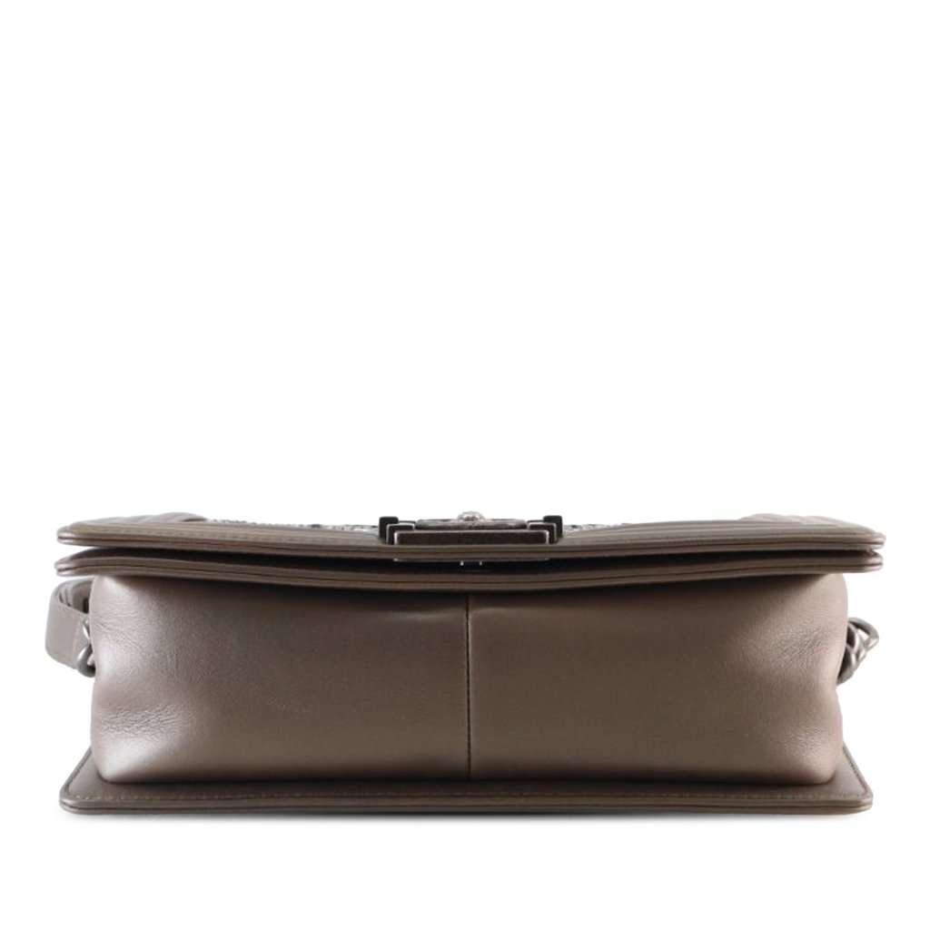 Chanel Old Medium Metallic Goatskin Crystal Boy Flap Brown Leather Very good - Inside View