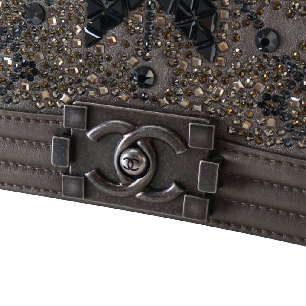 Chanel Old Medium Metallic Goatskin Crystal Boy Flap Brown Leather Very good - Box View