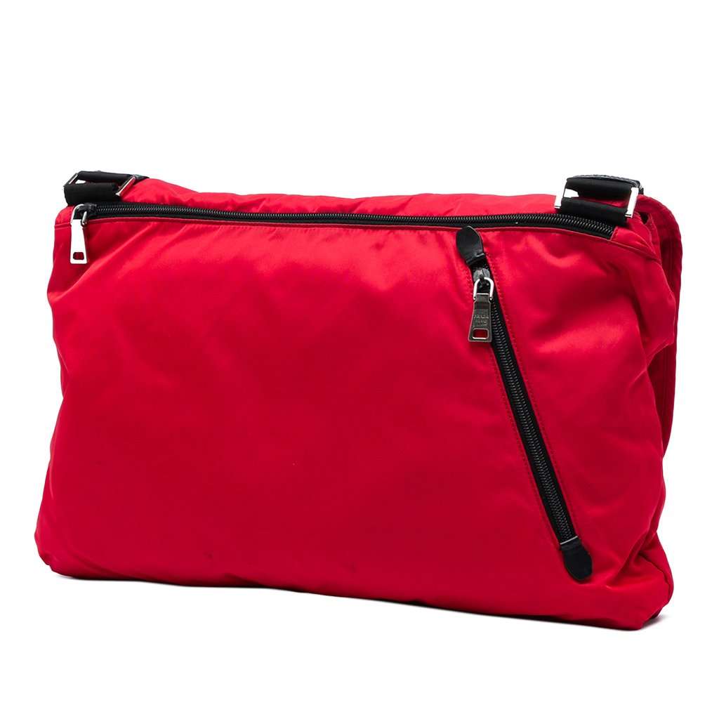 Prada Tessuto Zip Double Buckle Messenger Bag Red Very good condition - Back View