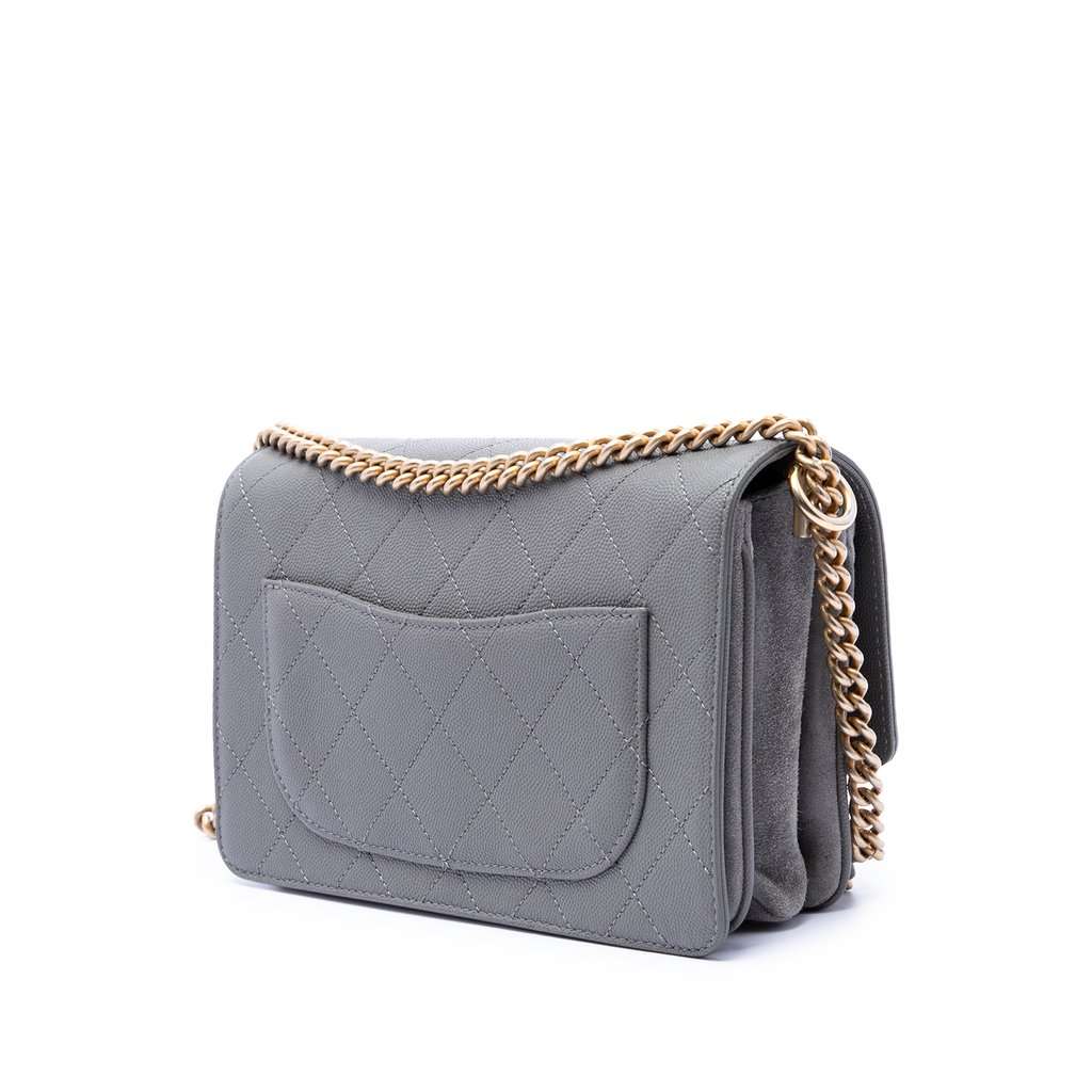 Chanel Small CC Stitched Caviar and Suede Lady Coco Flap Grey Leather Very good condition - Back View