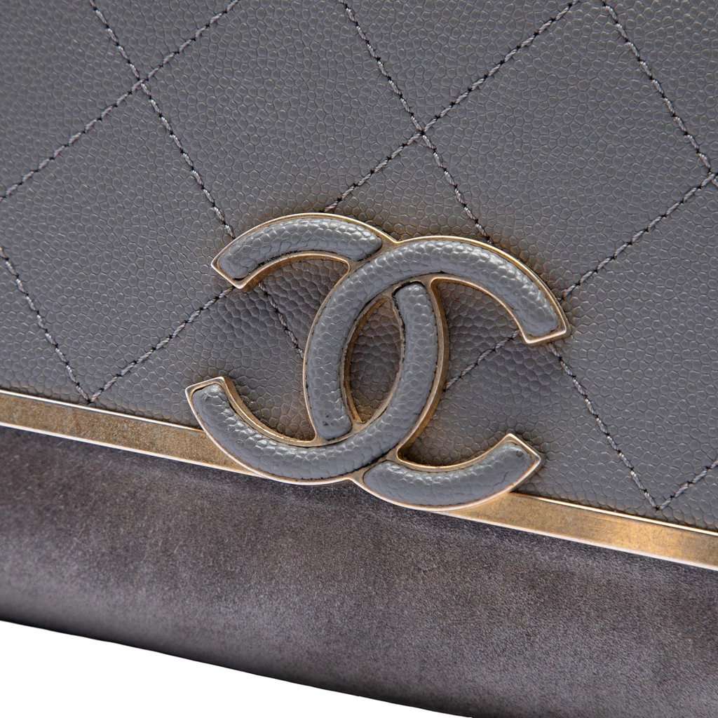 Chanel Small CC Stitched Caviar and Suede Lady Coco Flap Grey Leather Very good condition - Box View
