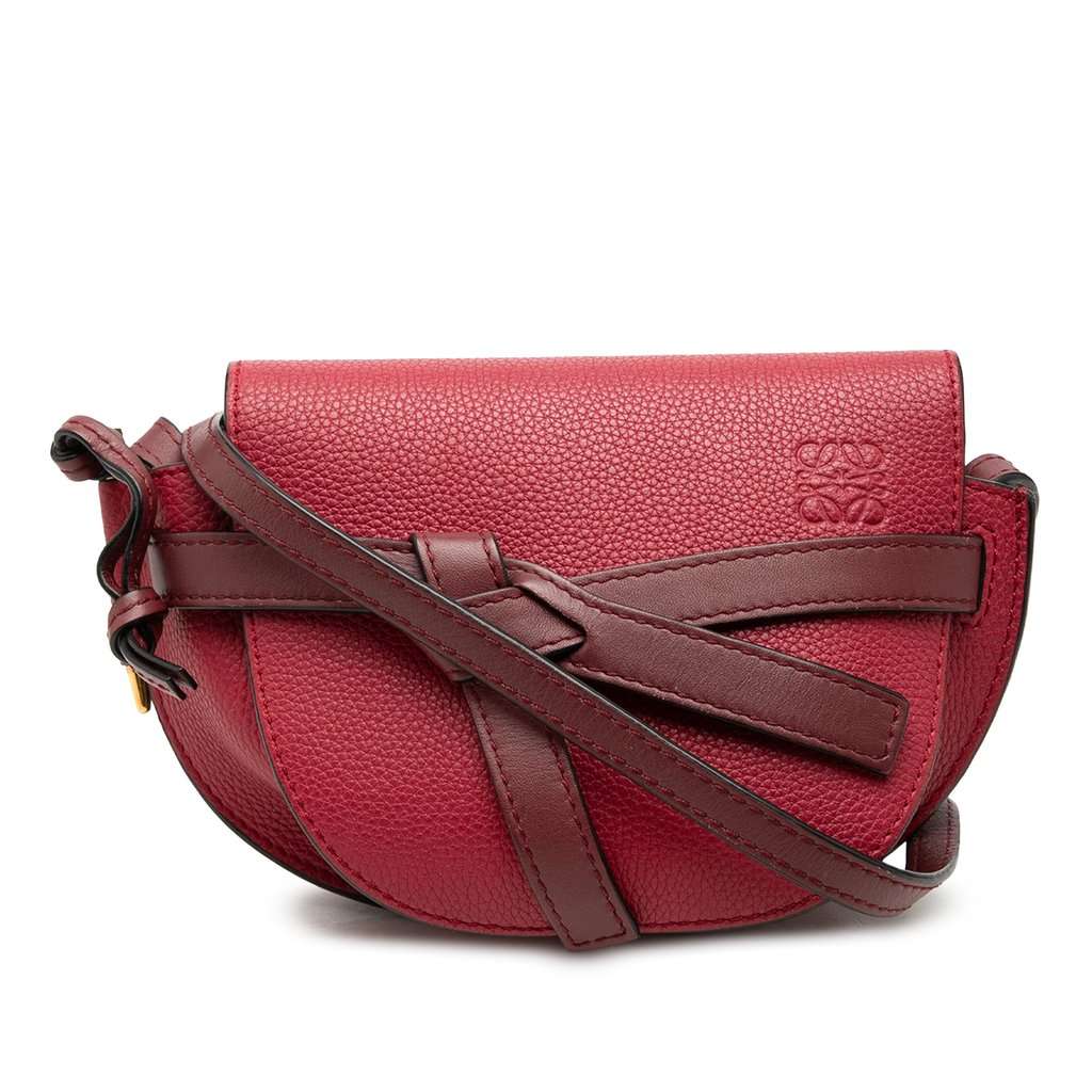 LOEWE Mini Bicolor Grained Calfskin Gate Crossbody Red Leather Very good - Front View
