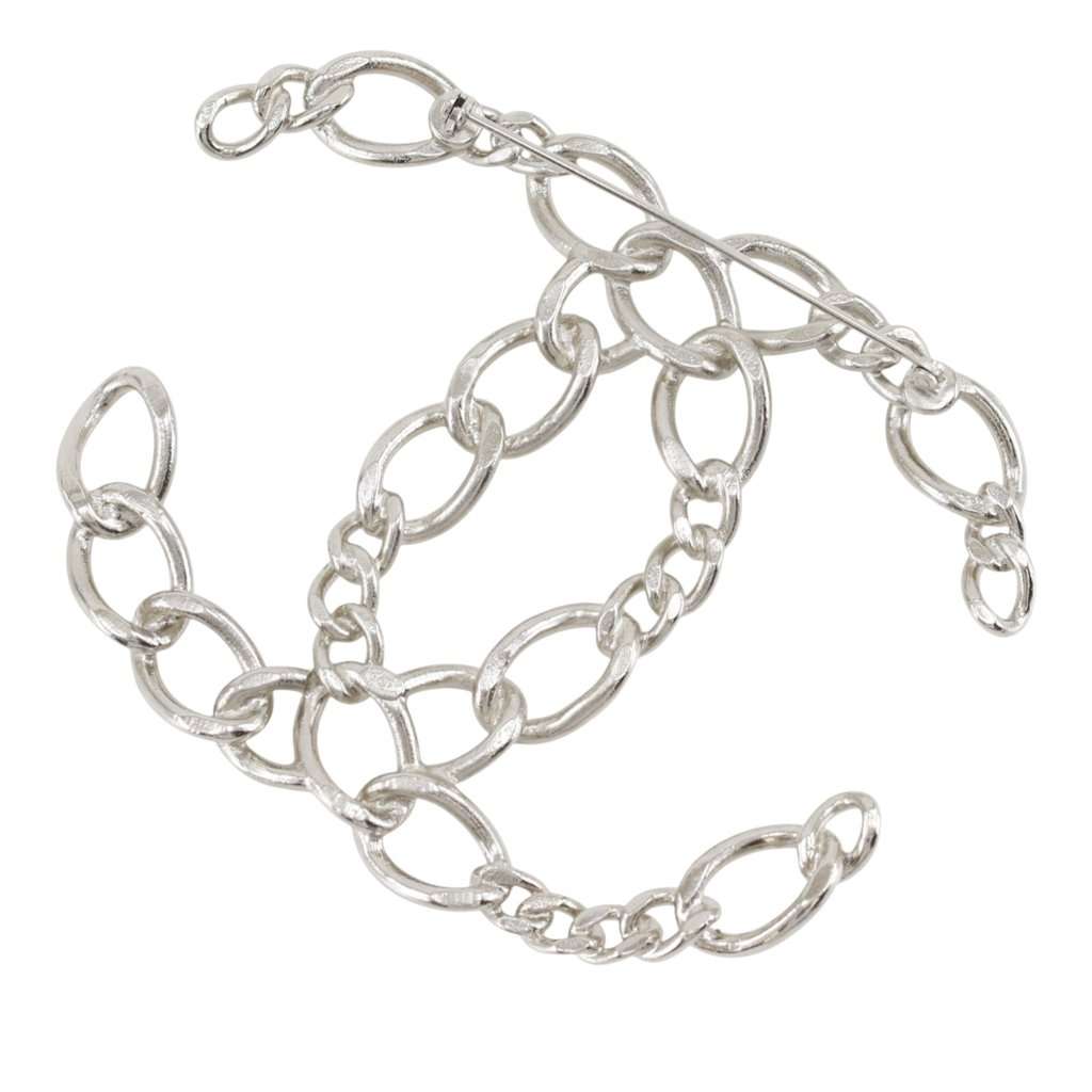Chanel CC Brass Openwork Chain Brooch Silver Metal Very good condition - Back View