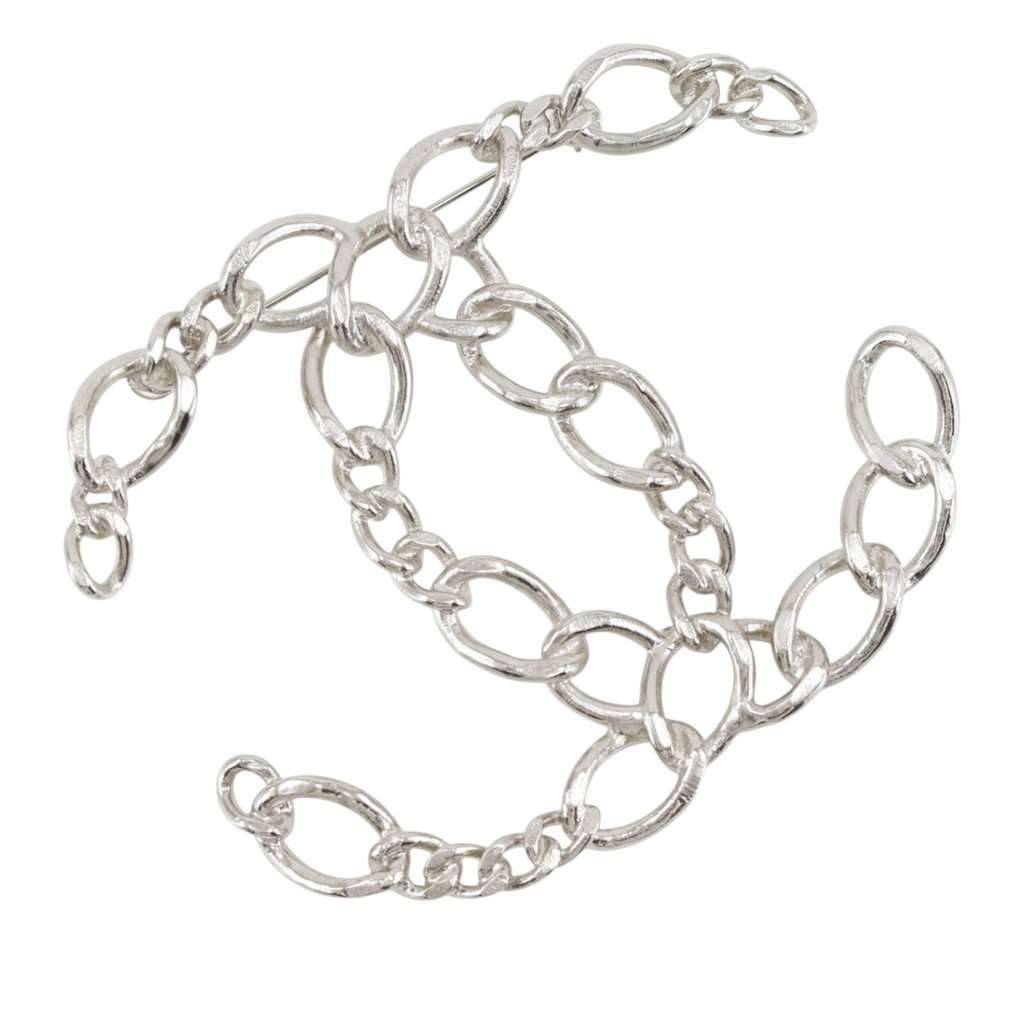 Chanel CC Brass Openwork Chain Brooch Silver Metal Very good condition - Inside View