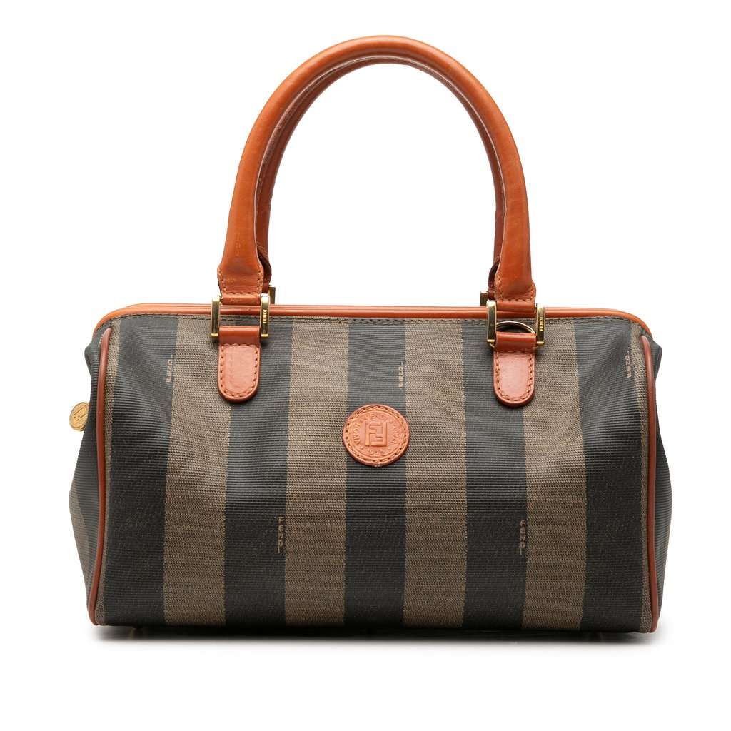 Fendi Pequin Coated Canvas Boston Bag Brown Very good - Front View