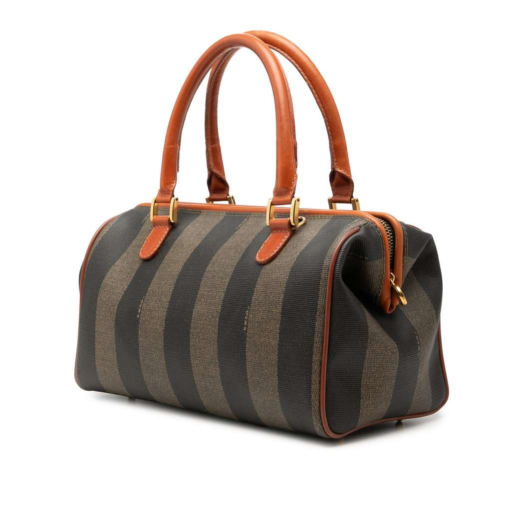Fendi Pequin Coated Canvas Boston Bag Brown Very good - Back View