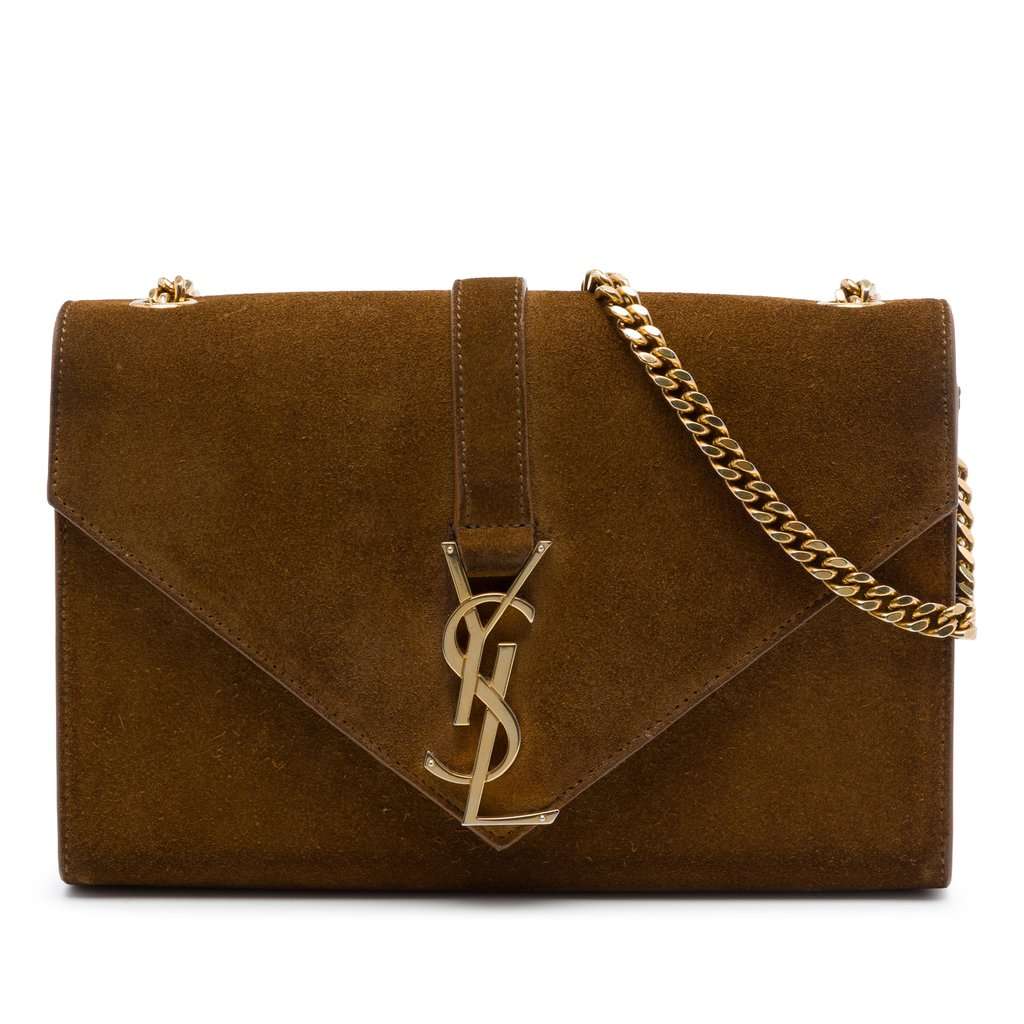 Saint Laurent Small Suede Monogram Envelope Crossbody Brown Leather Very good - Front View