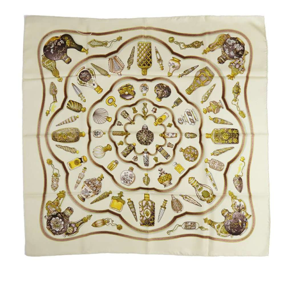 Hermès Qu Importe le Flacon Silk Scarf 90 Brown Very good condition - Front View