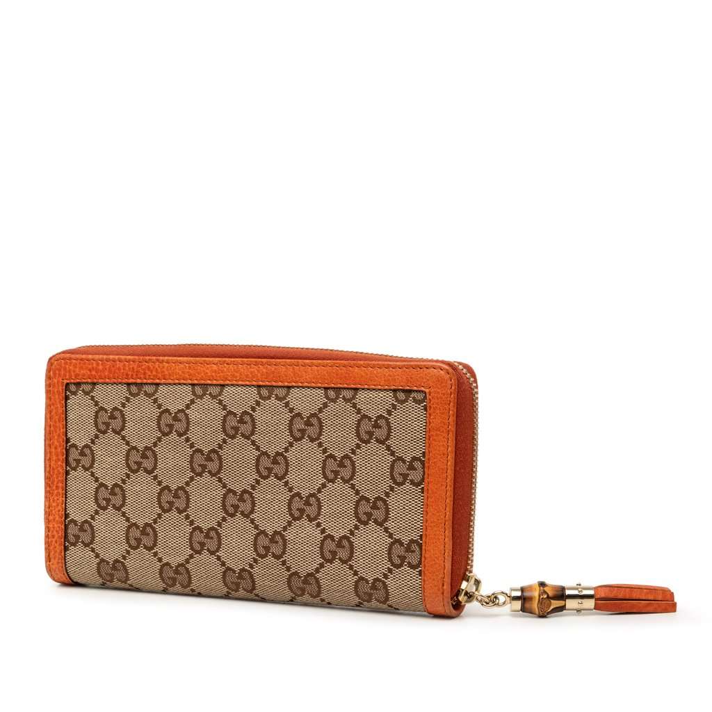 Gucci GG Canvas Bamboo Tassel Zip Around Long Wallet Beige Very good condition - Back View